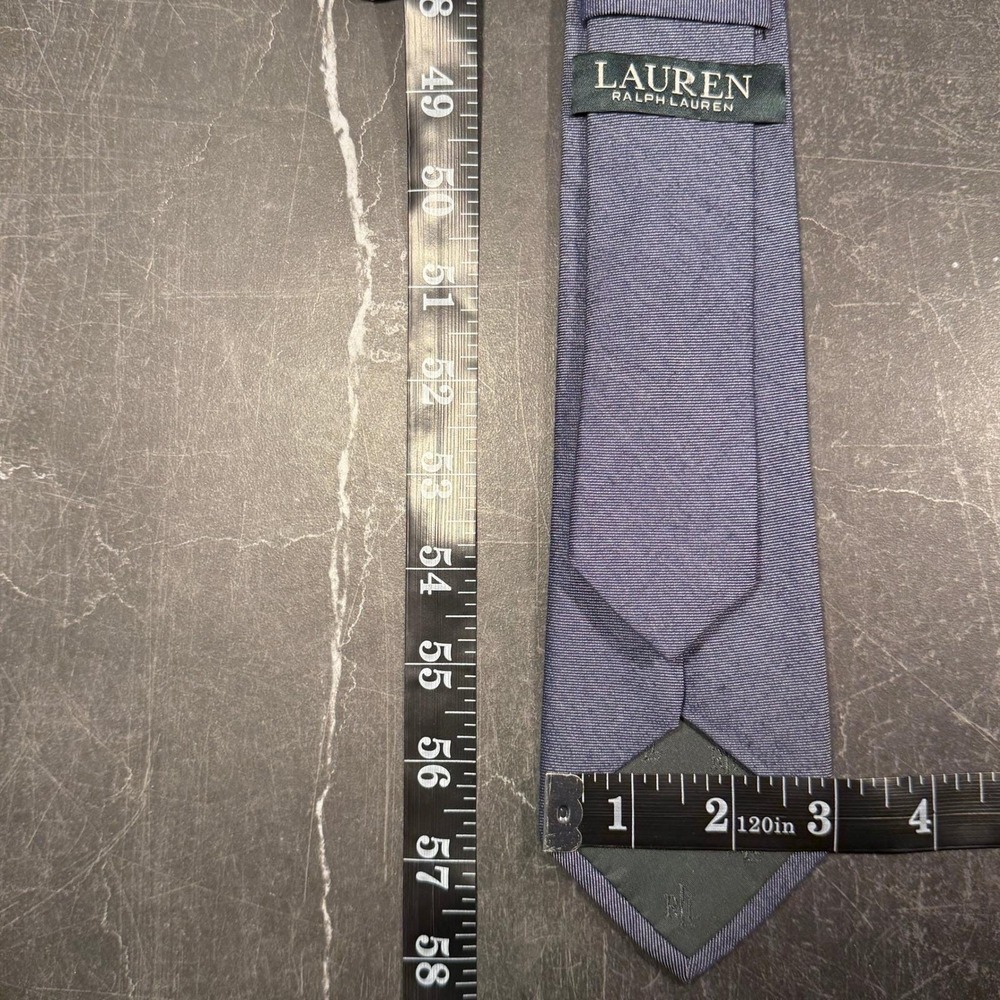 Vintage Lauren Ralph Lauren Mens Tie | Blue Cotton Silk Textured Solid | Y2K - Picture 5 of 7